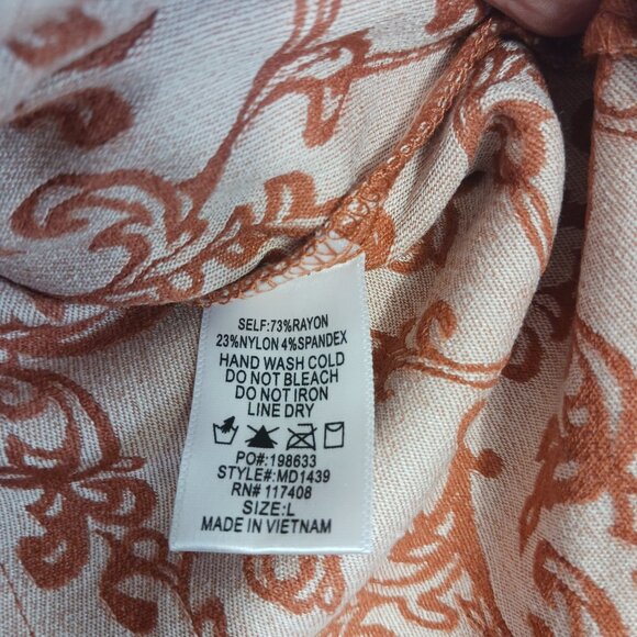 Chocolate U.S.A., Short Romper, Terracotta/Cream Print, Zip Back, Waist Tie SZ L - Picture 14 of 14